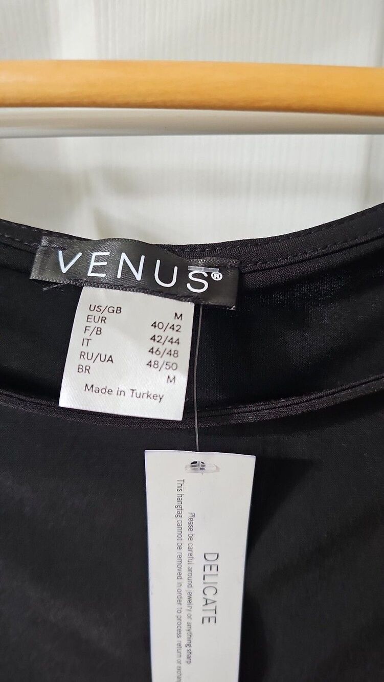 Venus Black Cold Shoulder Embellished Strap Long Sleeve Blouse Size M - Picture 4 of 4